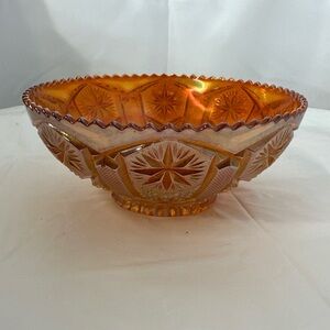 Marigold Starburst Star/File Pattern Carnival Glass Bowl